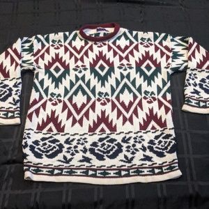Mens Vintage Sweater Large Pullover Geometric Knit Long Sleeve Christmas Colors